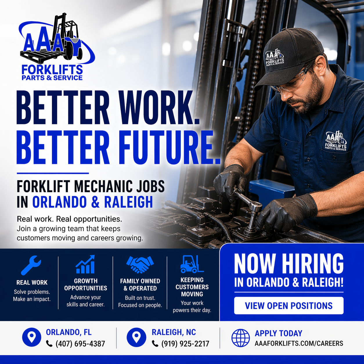 Forklift Mechanic Jobs in Orlando and Raleigh | AAA Forklifts