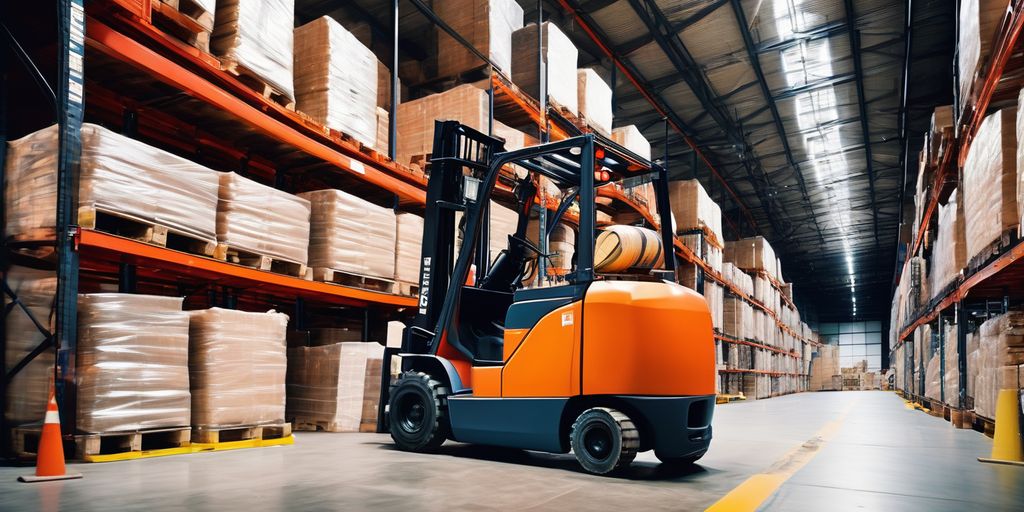 forklift loading heavy cargo in warehouse
