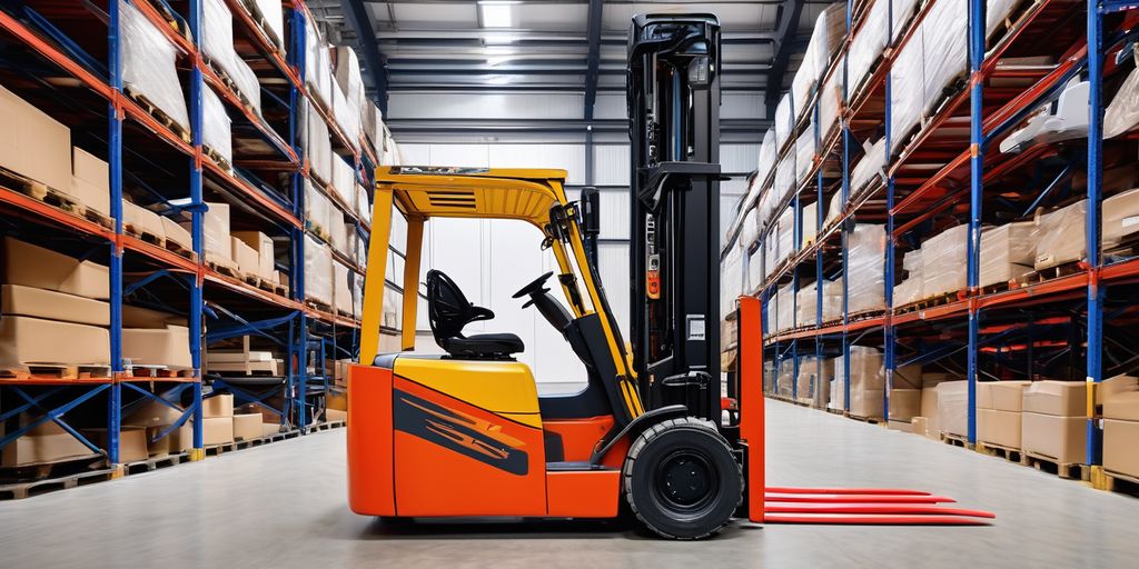 fork truck with various attachments in a warehouse