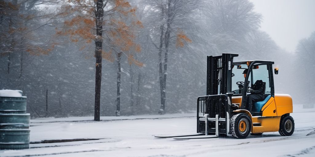 forklift operating in snowy weather