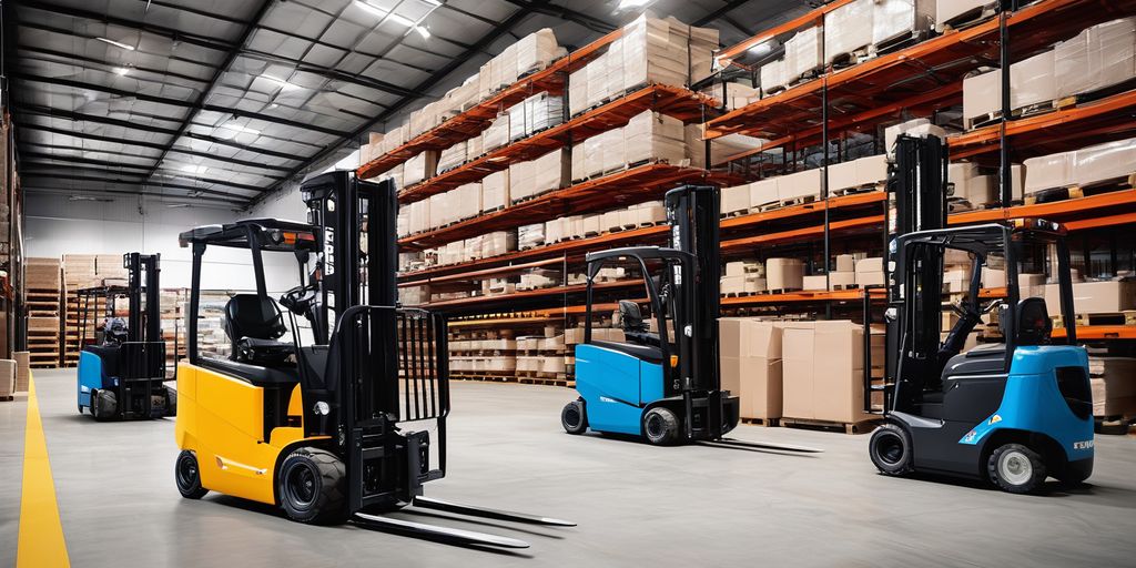 electric and gas-powered forklifts in warehouse