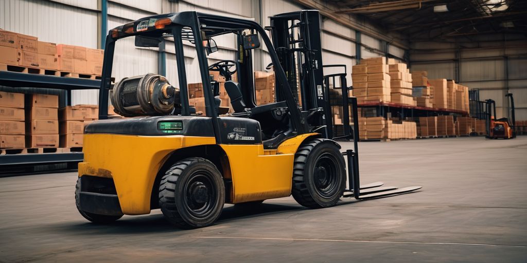 Worn forklift battery in warehouse