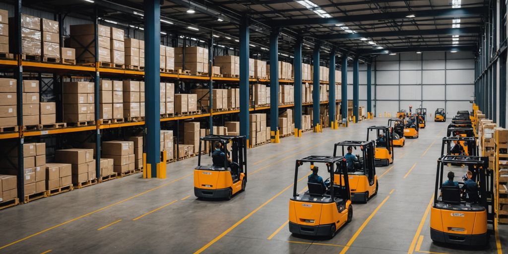 Forklifts in a tech-enabled warehouse