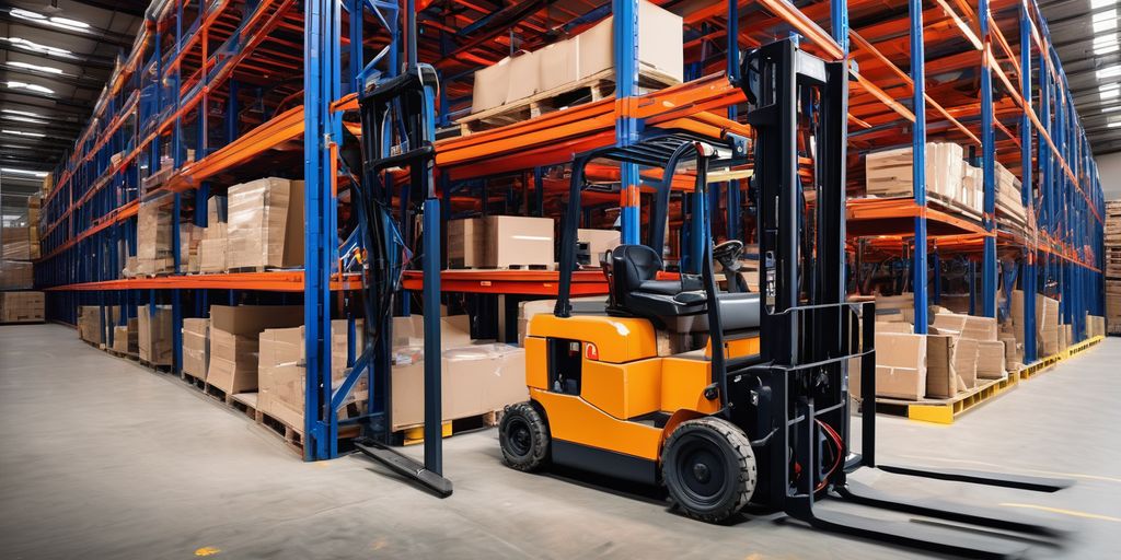 forklift with various attachments in a warehouse