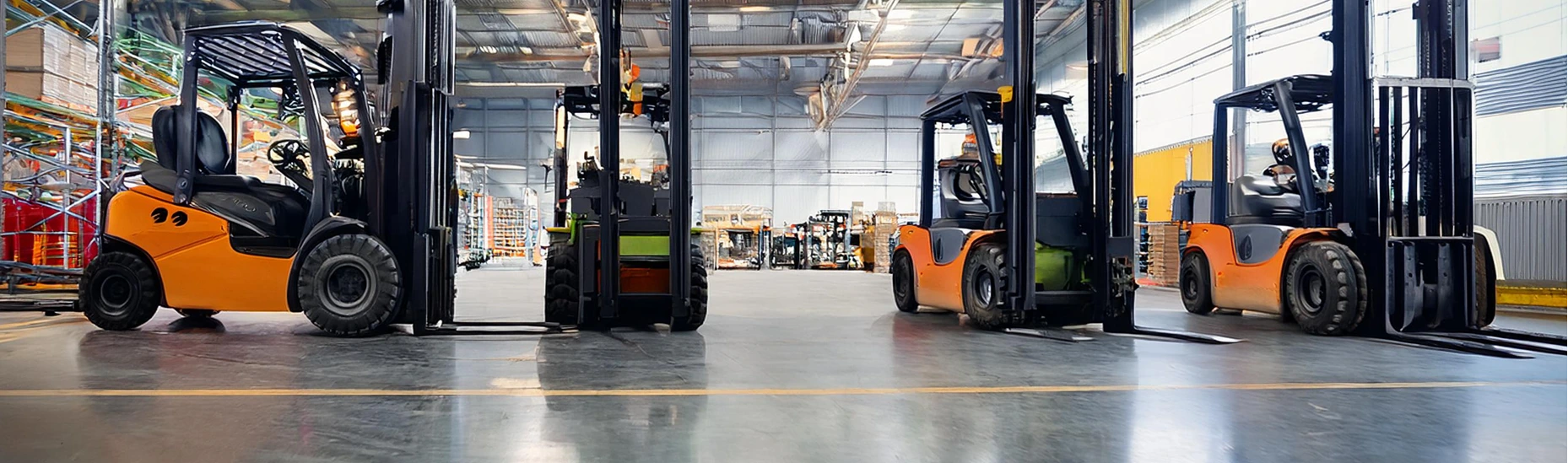 four forklifts in warehouse