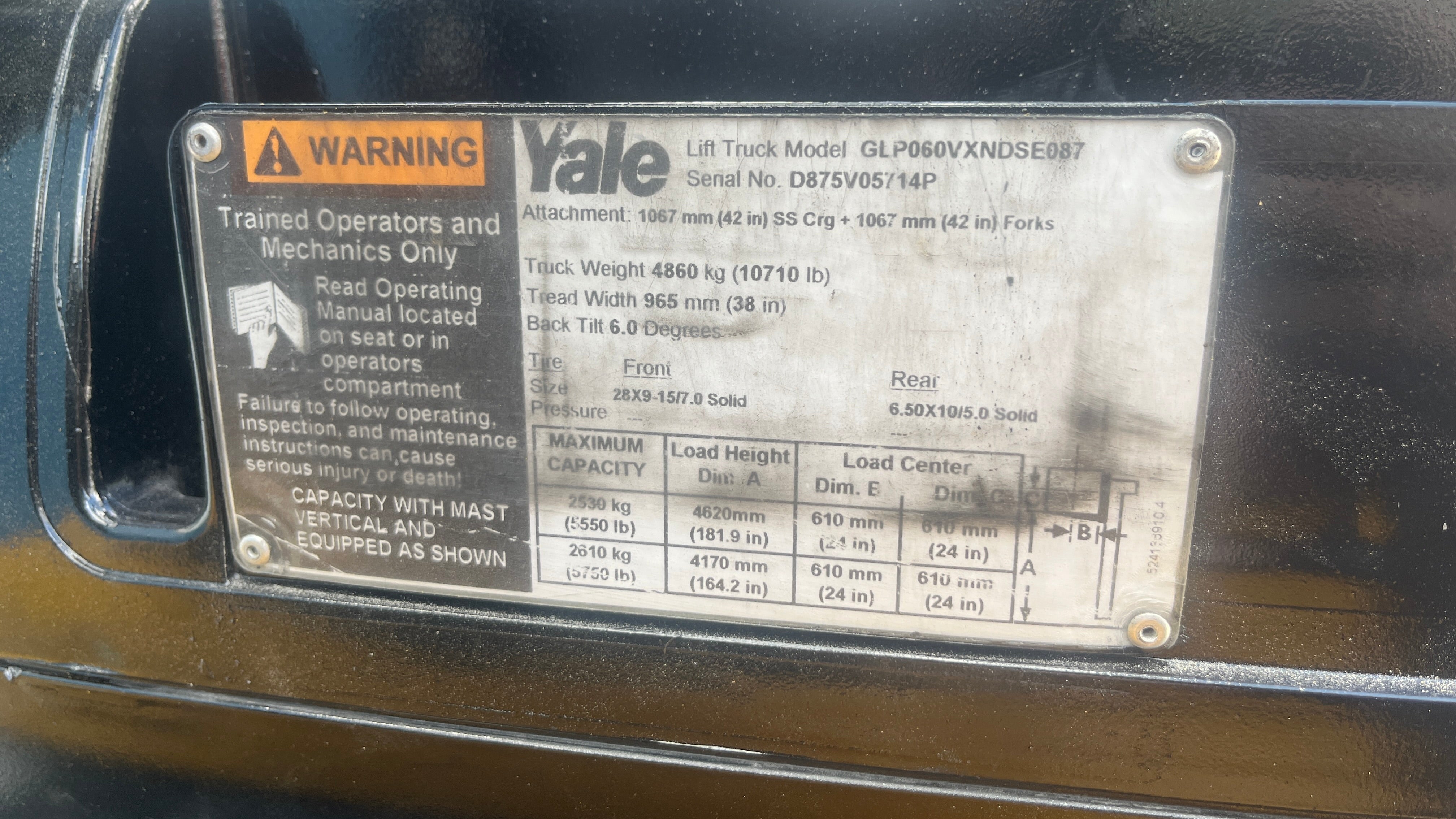 2012 Yale GLP060VX 6000 lb. LPG Forklift w/ Sideshift 189"H