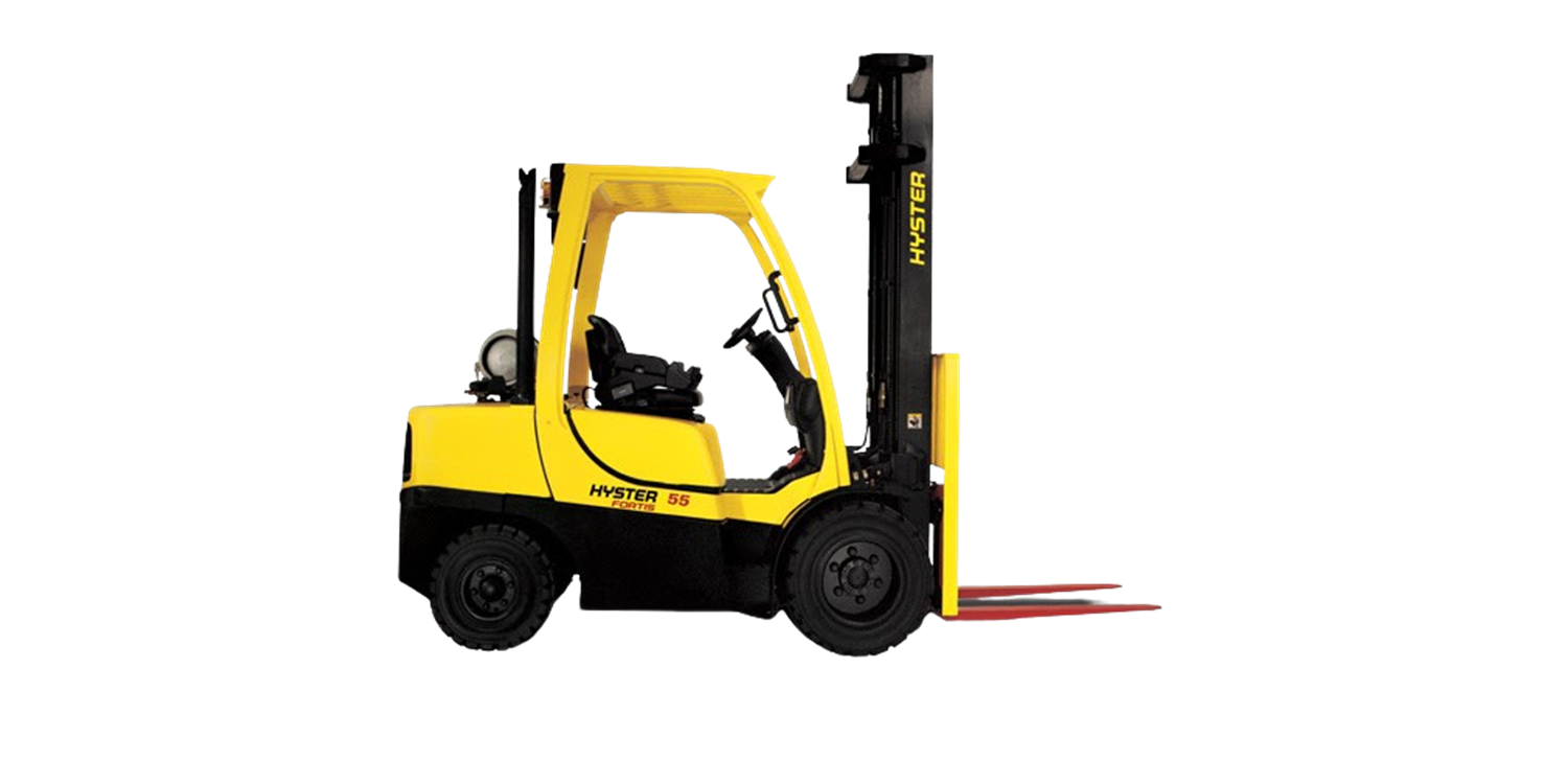 bright yellow forklift with red forks