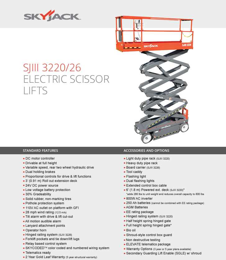 2011 SkyJack SJIII-3226 26'H Electric Scissor Lift Manlift Aerial Work Platform