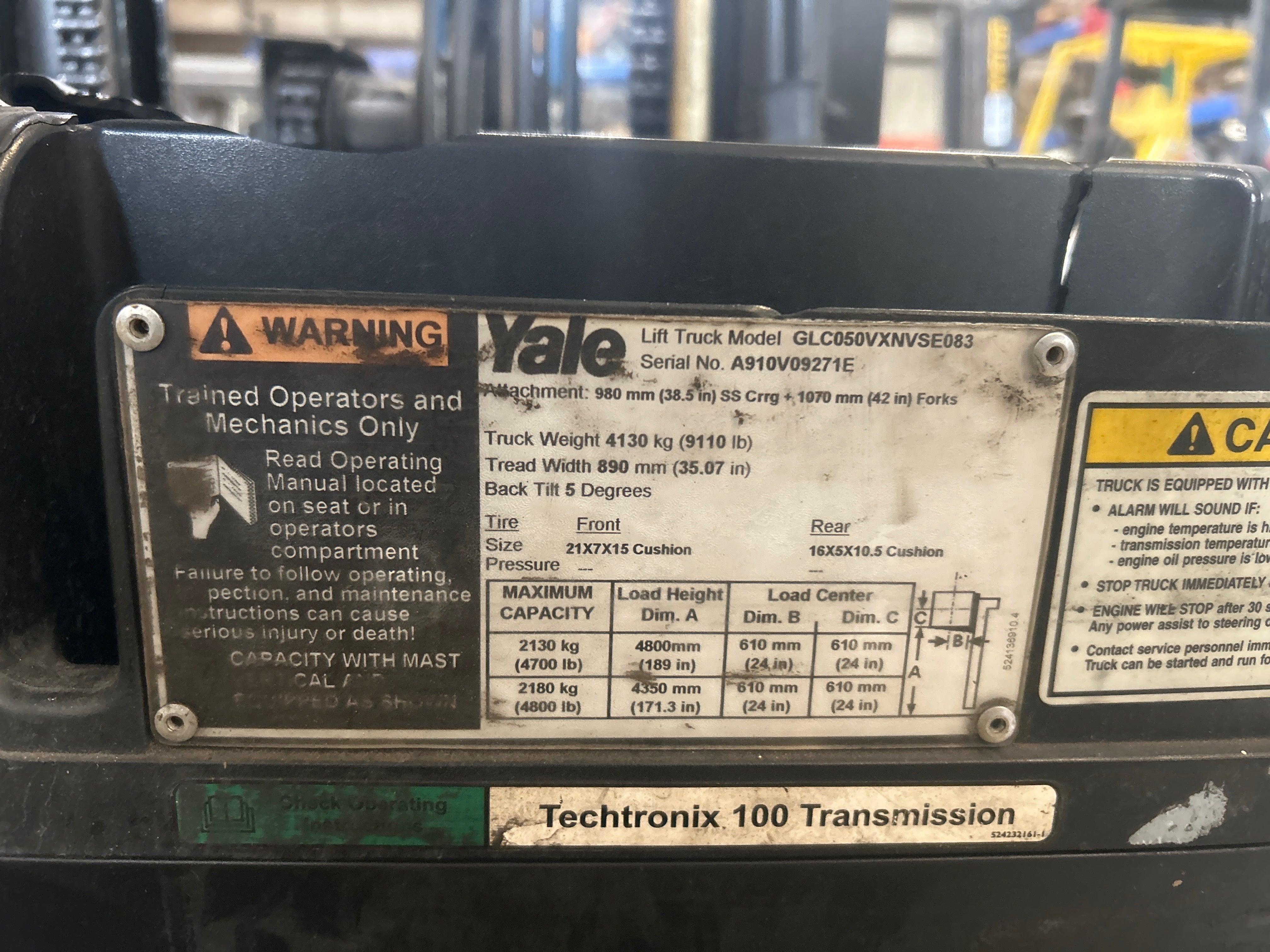 2007 Yale GLC050VX 5000 lb. LPG Forklift w/ Sideshift 189"H